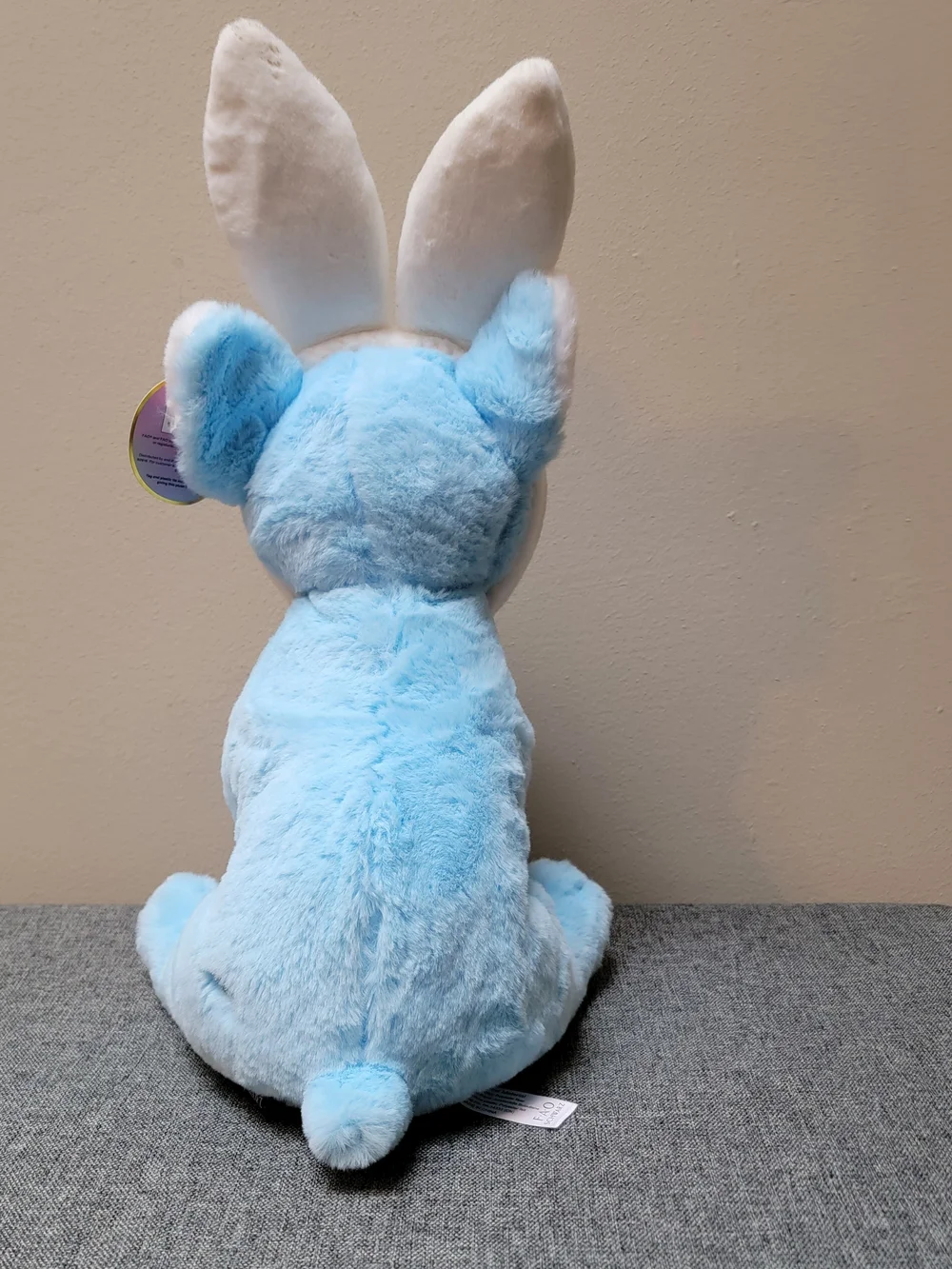 FAO Schwarz Light Blue and White Plush Puppy with Bunny Ears